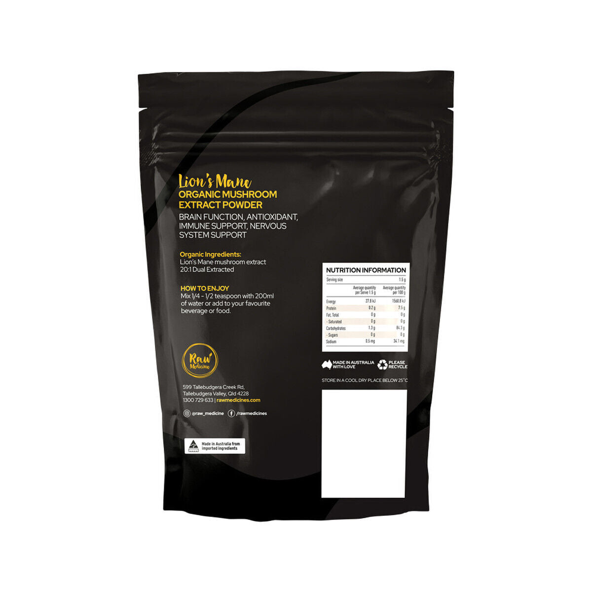 New Raw Medicine Lion'S Mane Organic Mushroom Extract 100G Lions Mane