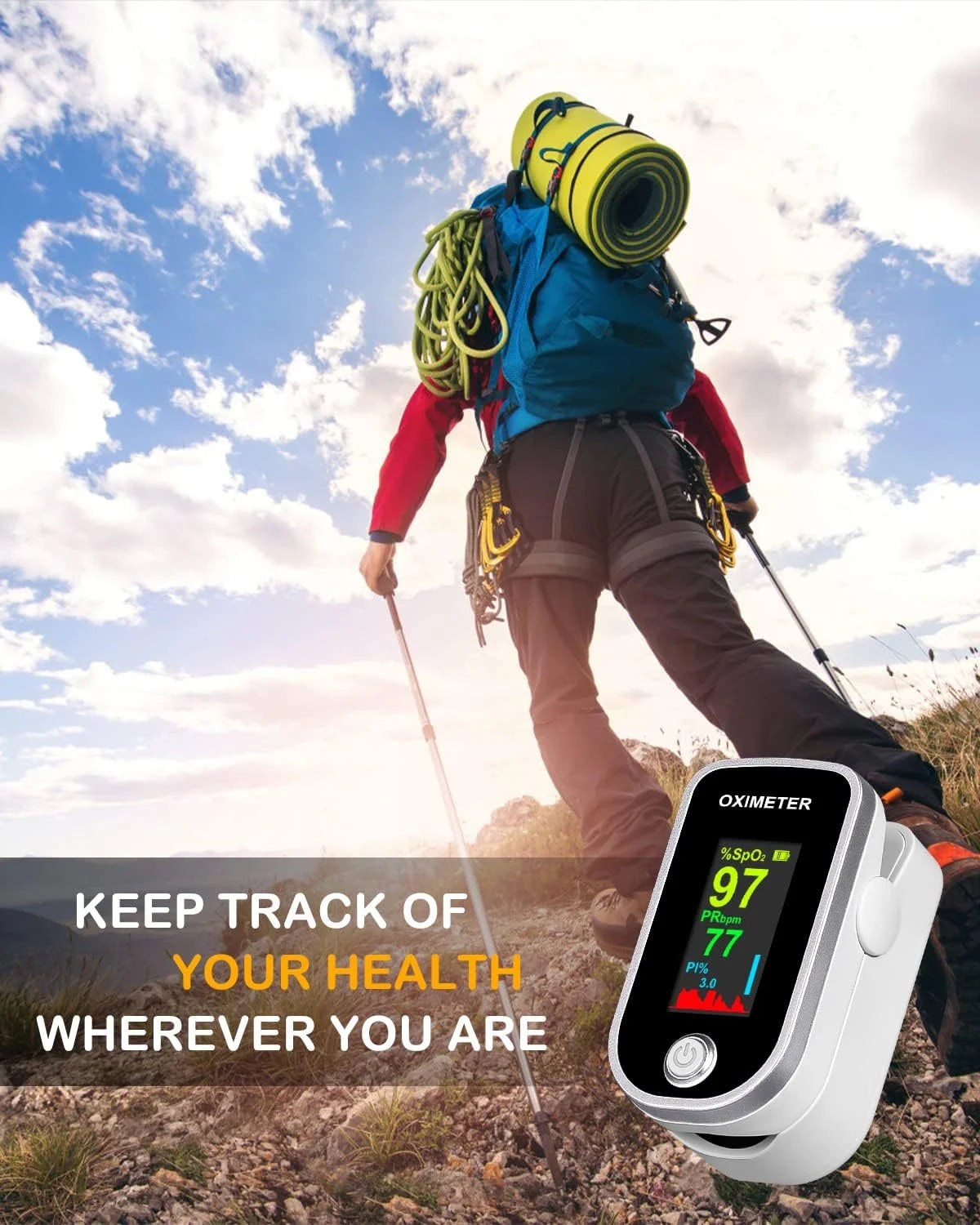Pulse Oximeter Fingertip - Oxygen Meter Finger Pulse Oximeter - Blood Oxygen Saturation Monitor with Heart Rate and Fast Spo2 Reading, Pulse Ox with TFT Screen, Lanyard (Not Include Batteries)