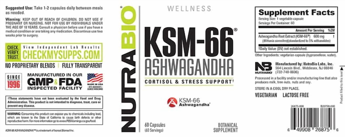 Ashwagandha KSM-66 Herbal Supplement for Better Overall Well-Being- Ashwagandha Supplement- 600Mg - 60 Vegetable Capsules