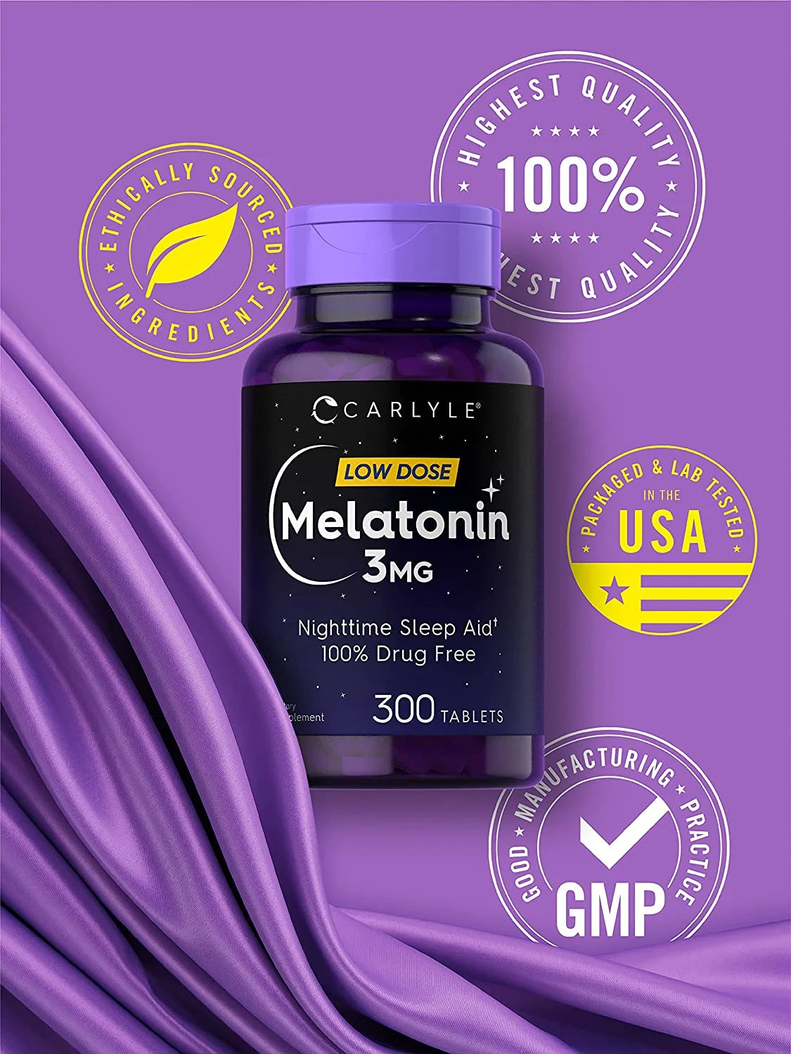 Melatonin 3Mg | 300 Vegetarian Tablets for Men and Women | by
