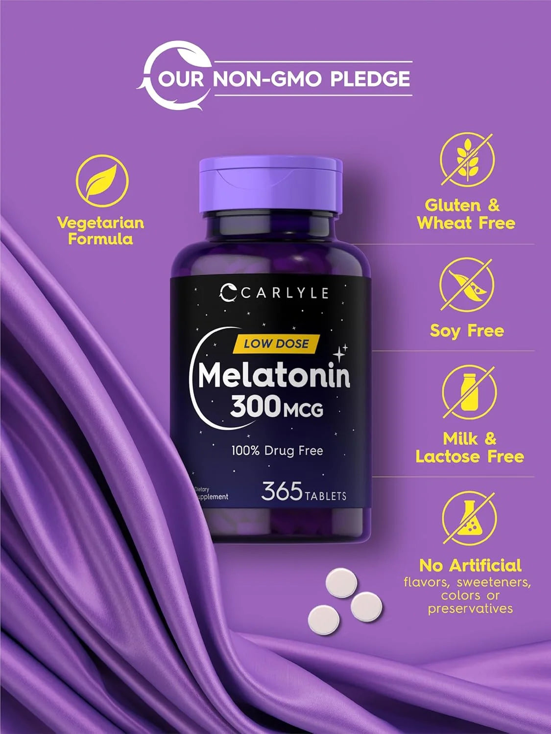 Melatonin 300Mcg | 365 Vegetarian Tablets for Men and Women | by