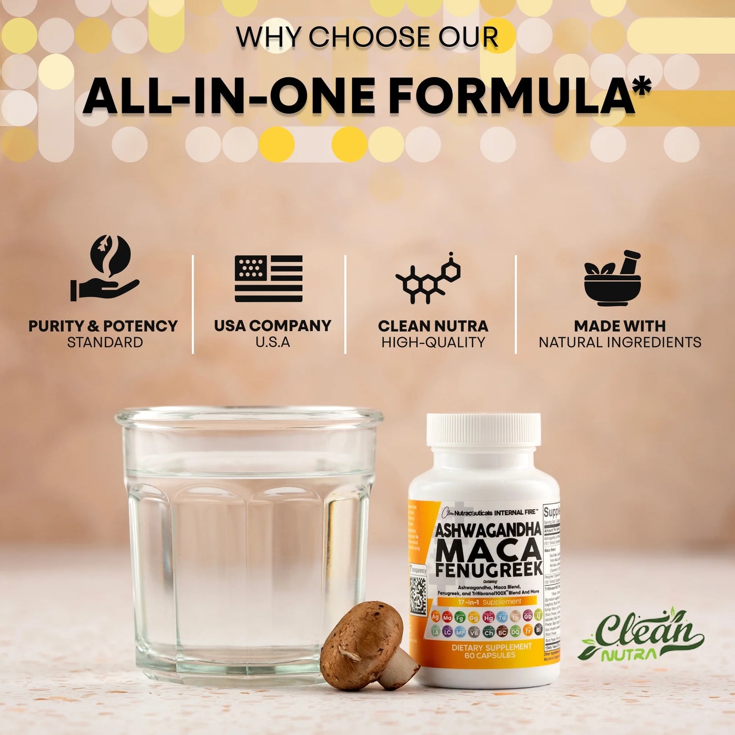 Ashwagandha Maca Root Fenugreek Supplement with Tongkat Ali Ginseng - Assists with Stress, Mood & Thyroid - Ashwagandha Capsules Fenugreek Caps - 1 Pack