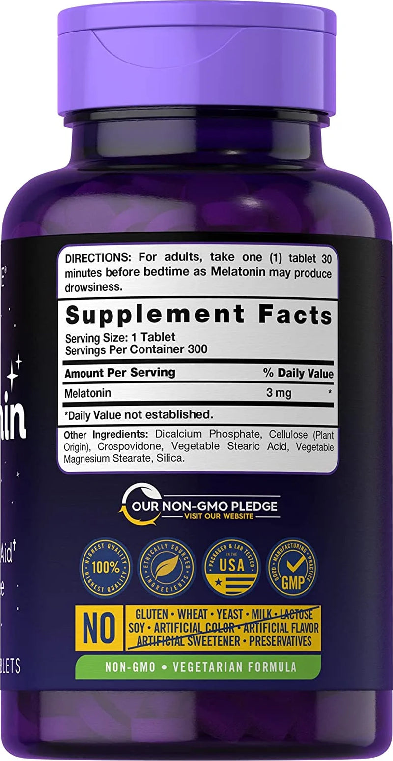 Melatonin 3Mg | 300 Vegetarian Tablets for Men and Women | by