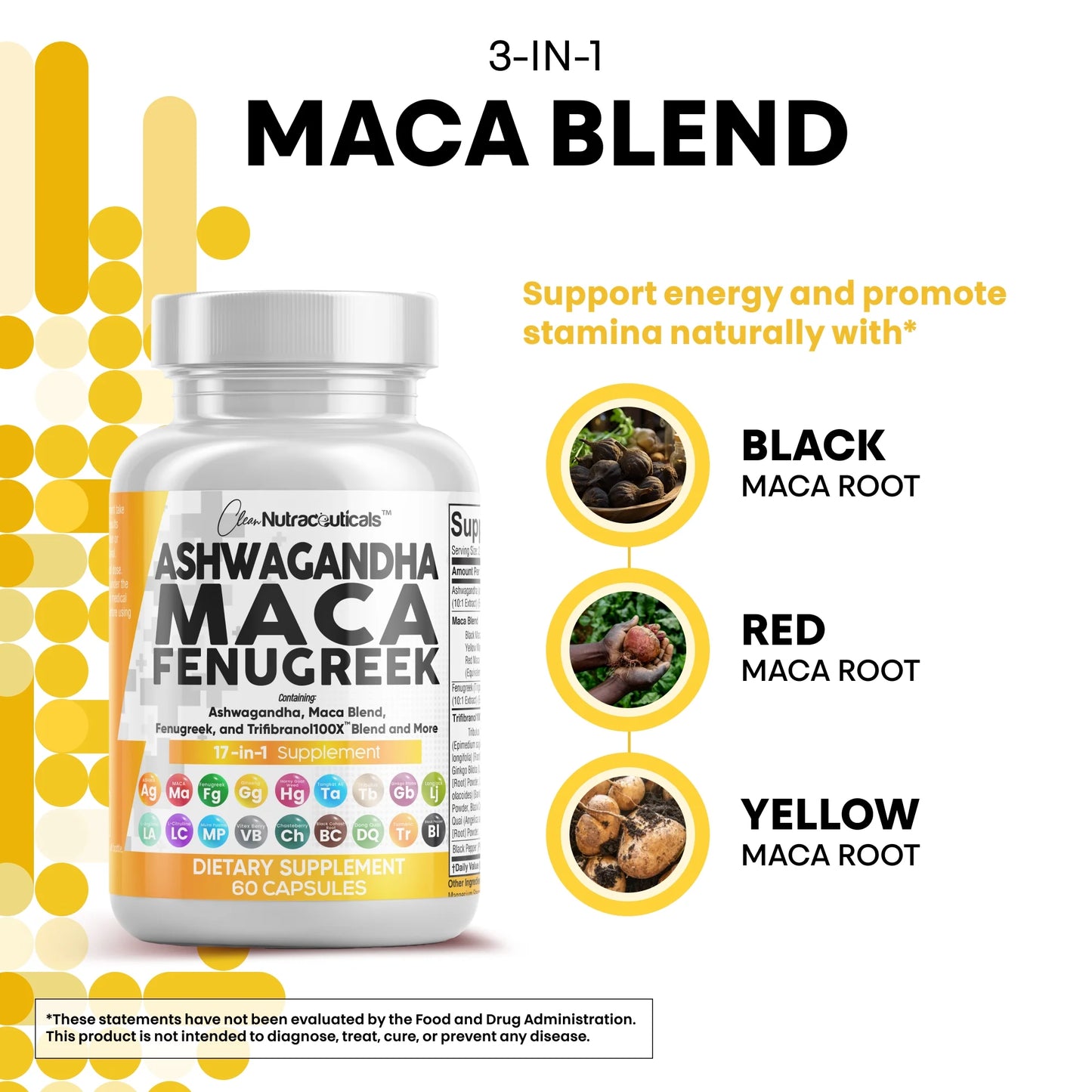Ashwagandha Maca Root Fenugreek Supplement with Tongkat Ali Ginseng - Assists with Stress, Mood & Thyroid - Ashwagandha Capsules Fenugreek Caps - 1 Pack