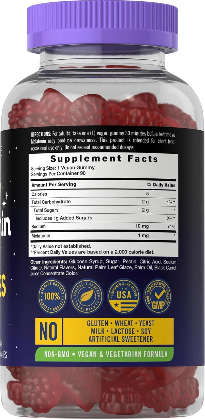 Melatonin 1Mg | 90 Vegan Gummies for Men and Women | Fruit Flavor | by