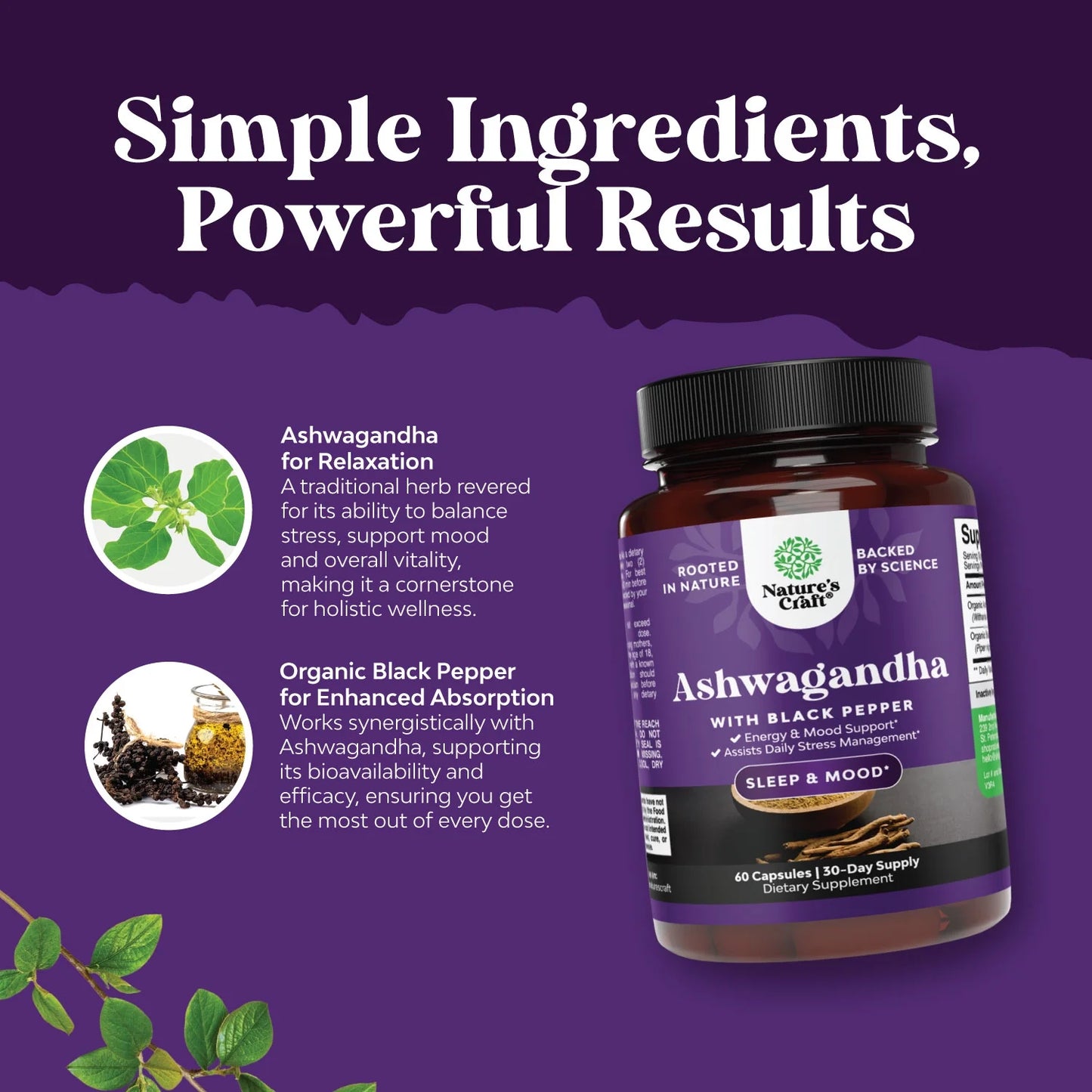 Best Ashwagandha Root Powder 1300 Mg per Serving Capsules - Relaxation Supplement