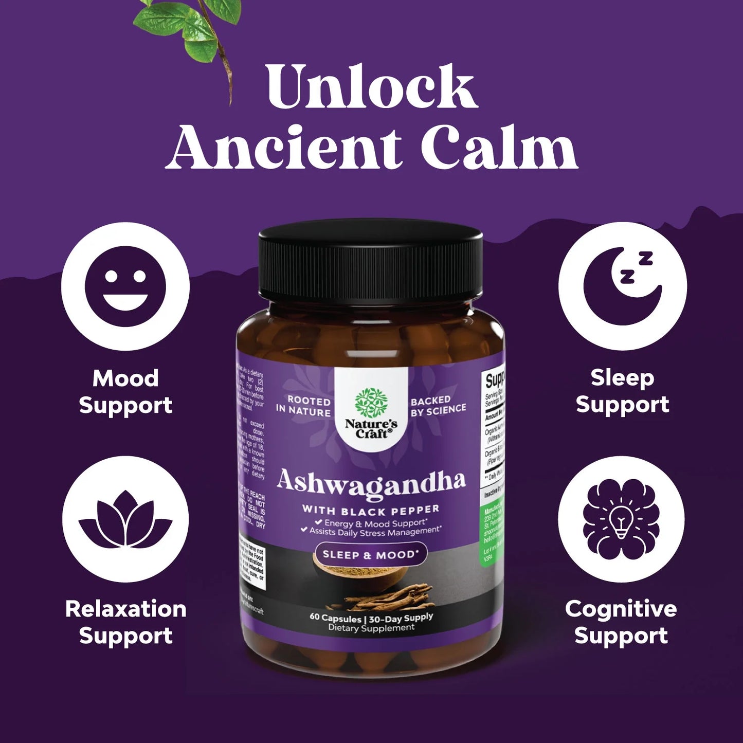 Best Ashwagandha Root Powder 1300 Mg per Serving Capsules - Relaxation Supplement