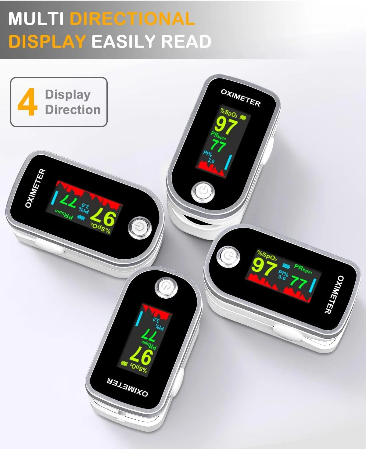 Pulse Oximeter Fingertip - Oxygen Meter Finger Pulse Oximeter - Blood Oxygen Saturation Monitor with Heart Rate and Fast Spo2 Reading, Pulse Ox with TFT Screen, Lanyard (Not Include Batteries)