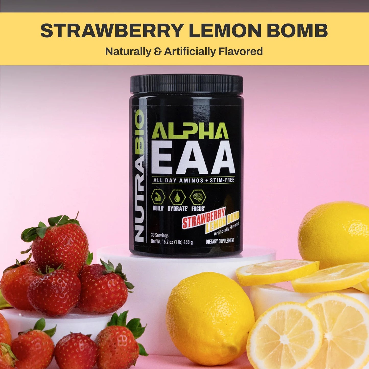 Alpha EAA - All-Day Amino Acids for Muscle Growth - Essential Amino Acids - Full Spectrum EAA BCAA Powder- Amino Acid Supplement - 30 Servings - Strawberry Lemon