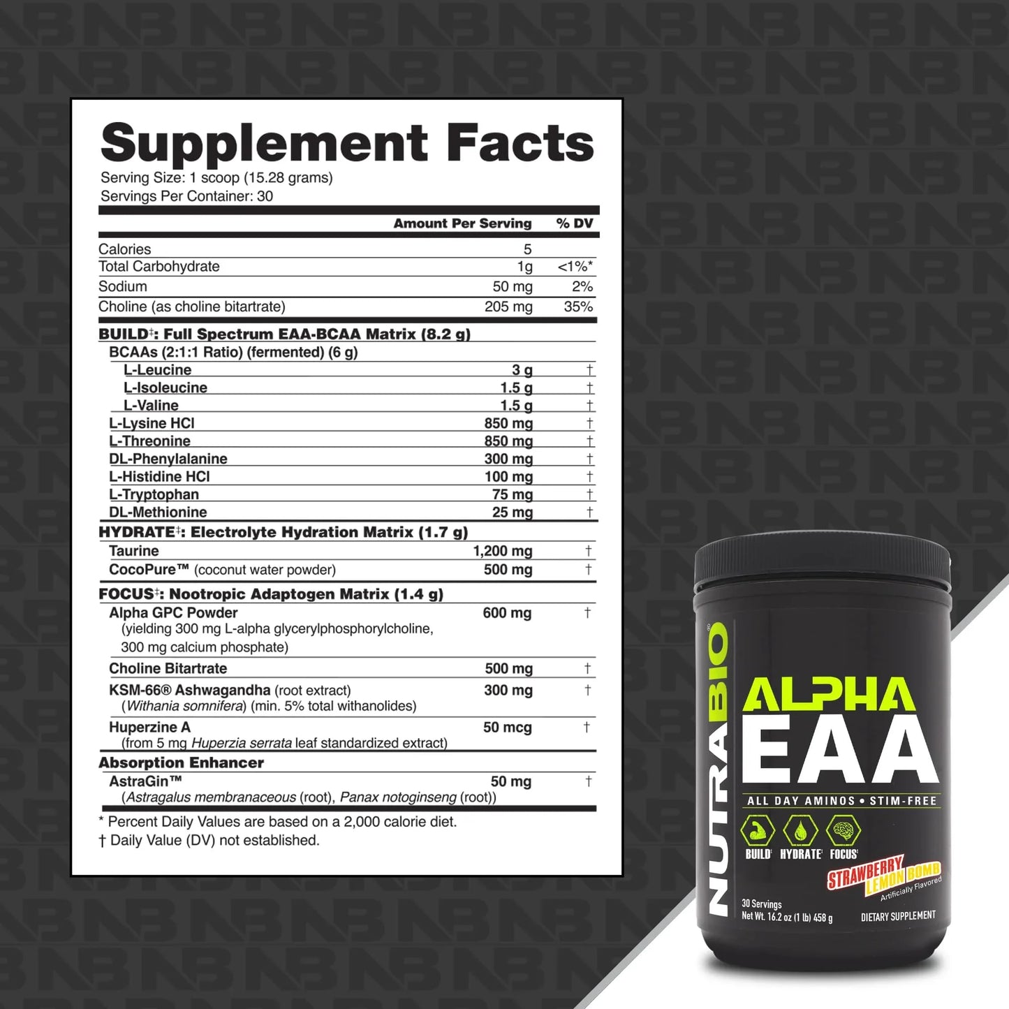 Alpha EAA - All-Day Amino Acids for Muscle Growth - Essential Amino Acids - Full Spectrum EAA BCAA Powder- Amino Acid Supplement - 30 Servings - Strawberry Lemon