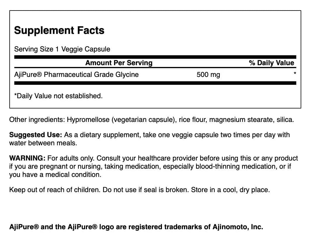 Ajipure Glycine, Pharmaceutical Grade 500 Mg 60 Veggie Capsules