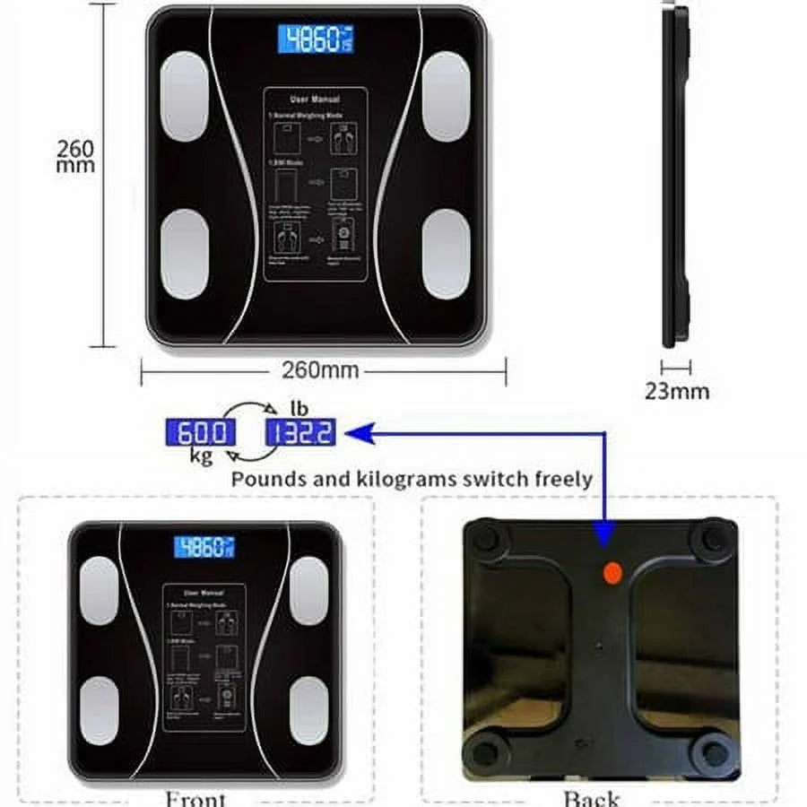 Bluetooth Smart Bathroom Scales for Body Weight Digital Scale Body Fat BMI Scale,Auto Body Composition Analyzer with Smartphone App,Best Fitness Weight Loss Scale Health Monitor-Black