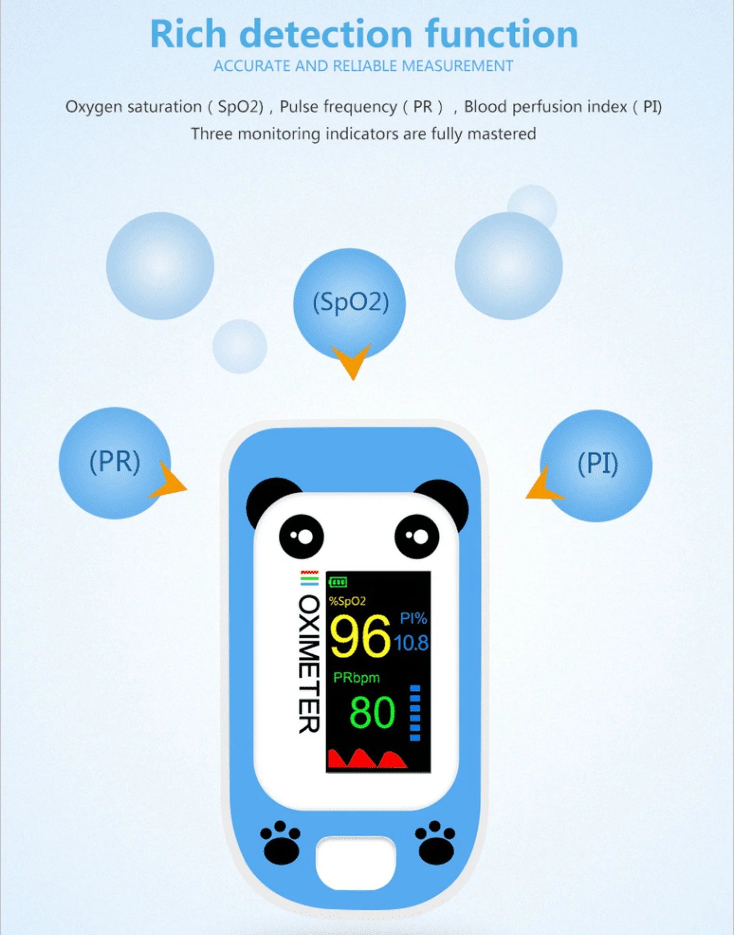 Kid'S Fingertip Pulse Oximeter Rechargeable Pulse Oximeter Monitor Blood Oxygen Saturation,Blue
