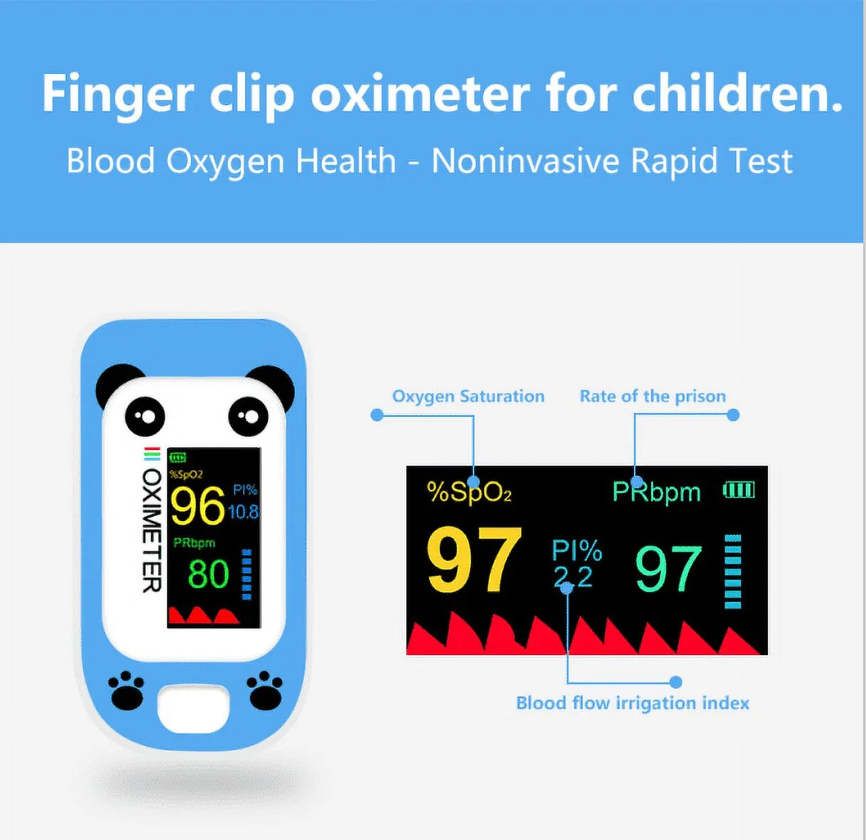 Kid'S Fingertip Pulse Oximeter Rechargeable Pulse Oximeter Monitor Blood Oxygen Saturation,Blue