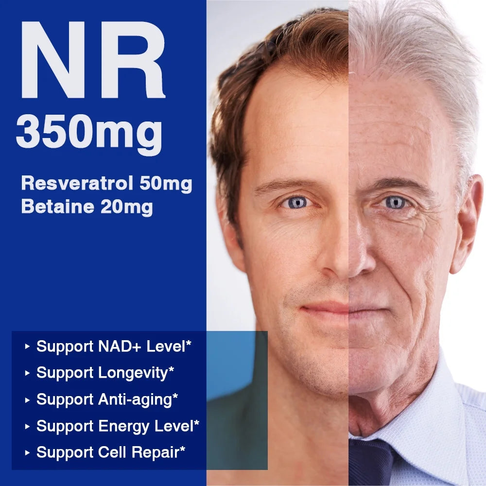 NR (Nicotinamide Riboside) 350 Mg, NAD+ Supplement with Resveratrol and Betaine, 30 Vegetarian Capsules (Pack of 3)