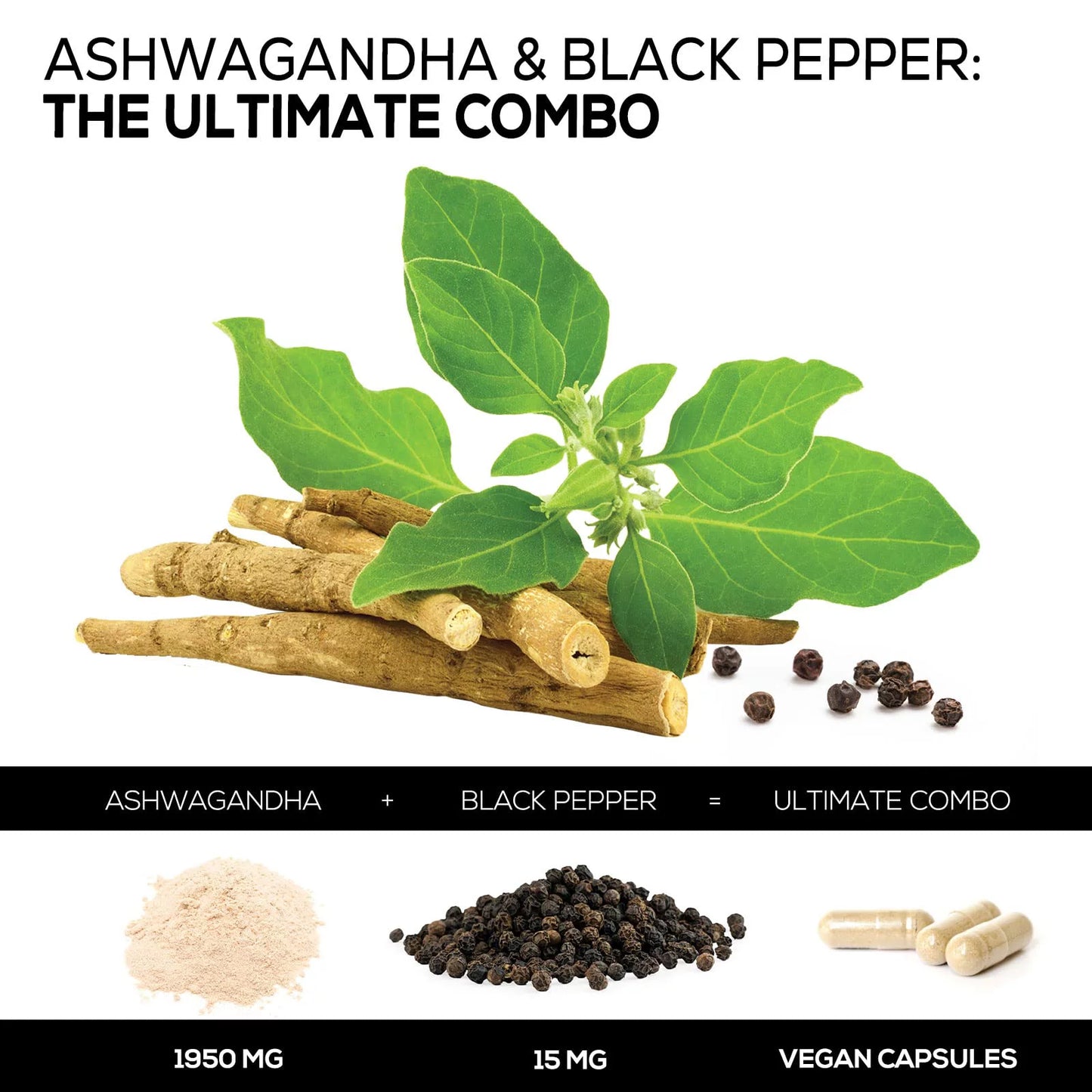 Organic Ashwagandha 1,950 Mg - Extra Strength Unwind, Calm & Relax Support with Bioperine - Natural Focus & Energy Support Supplement - Nature'S Non-Gmo, Vegan, Gluten Free - 60 Capsules