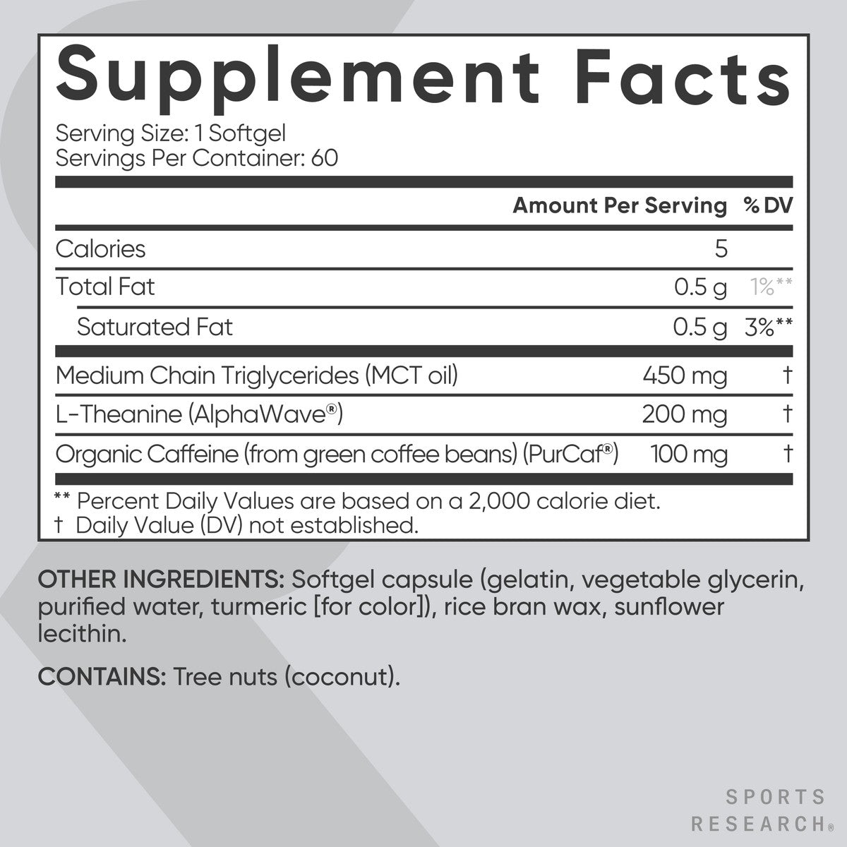 Premium L-Theanine 200Mg Supplement + Caffeine & Coconut Oil - Natural Nootropic