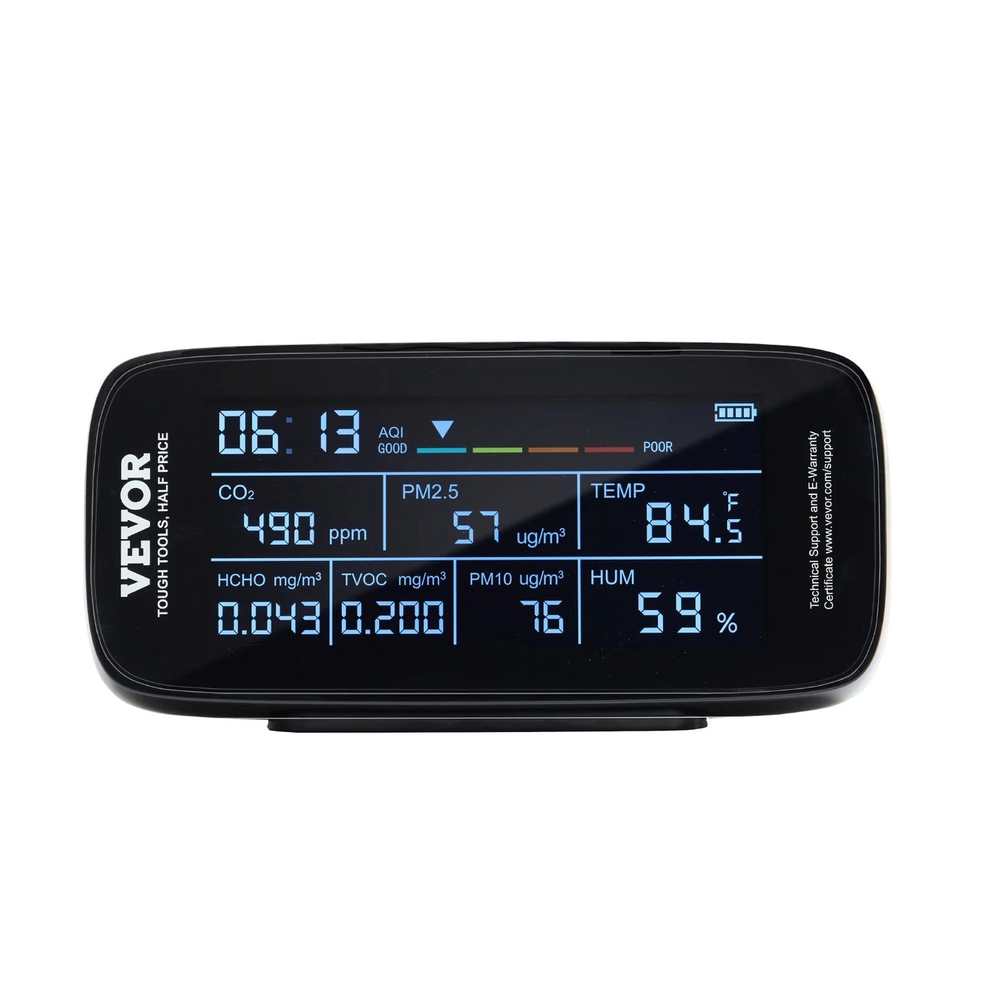 VEVOR Air Quality Monitor 9-IN-1, CO2, Temperature, Humidity, Formaldehyde TVOC AQI Tester, Professional PM2.5 PM10 PM1.0 Particle Counter for Indoor/Outdoor, Air Quality Meter W/Alarm Thresholds