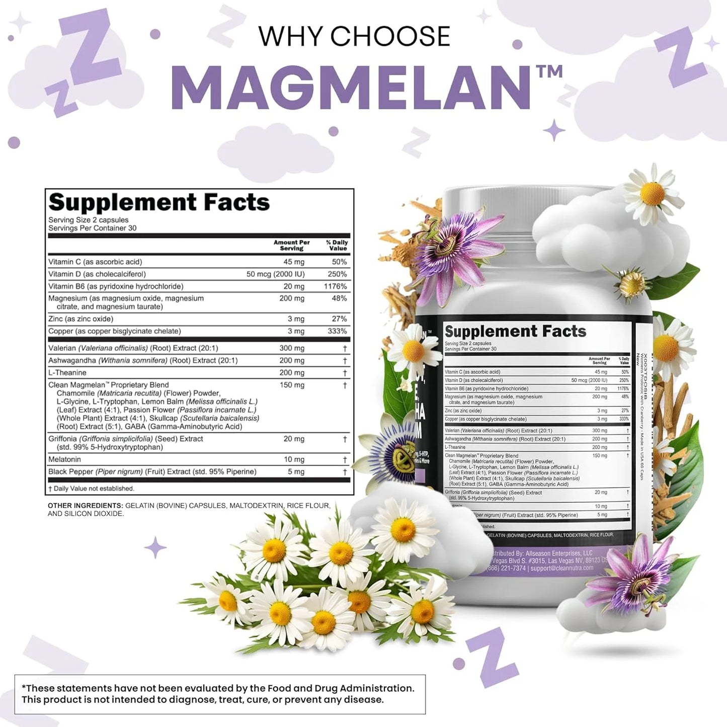 Melatonin Valerian Root L Theanine Ashwagandha - Sleep Support for Women & Men with Magnesium Complex, Lemon Balm, Chamomile, & Passionflower - 60 Caps