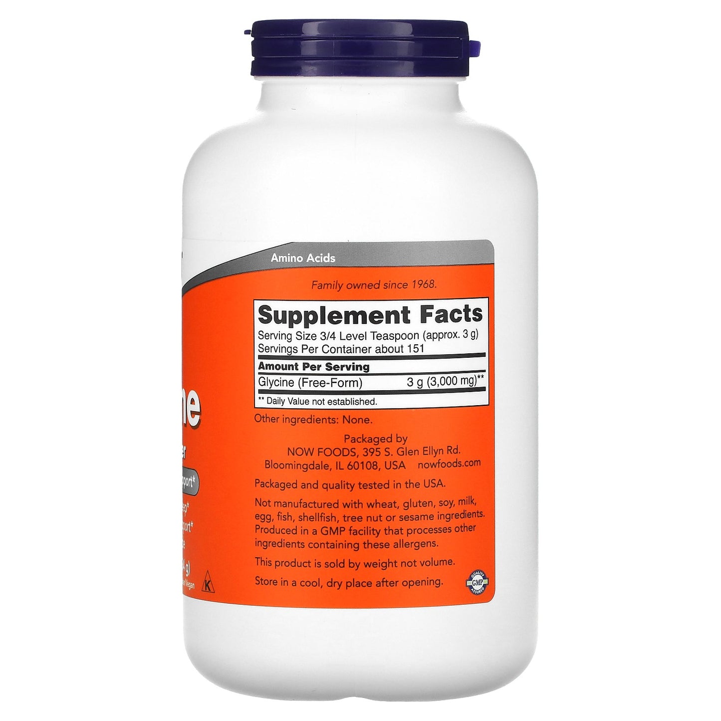Now Foods Glycine Pure Powder 1 Lb 454 G GMP Quality Assured, Vegan, Vegetarian