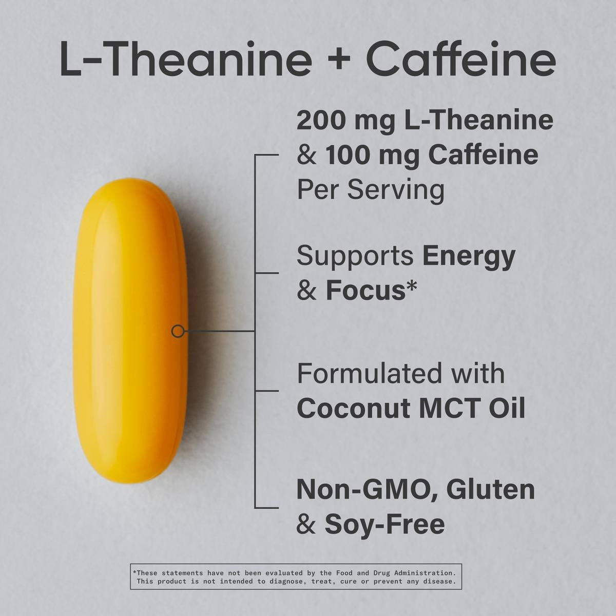 Premium L-Theanine 200Mg Supplement + Caffeine & Coconut Oil - Natural Nootropic