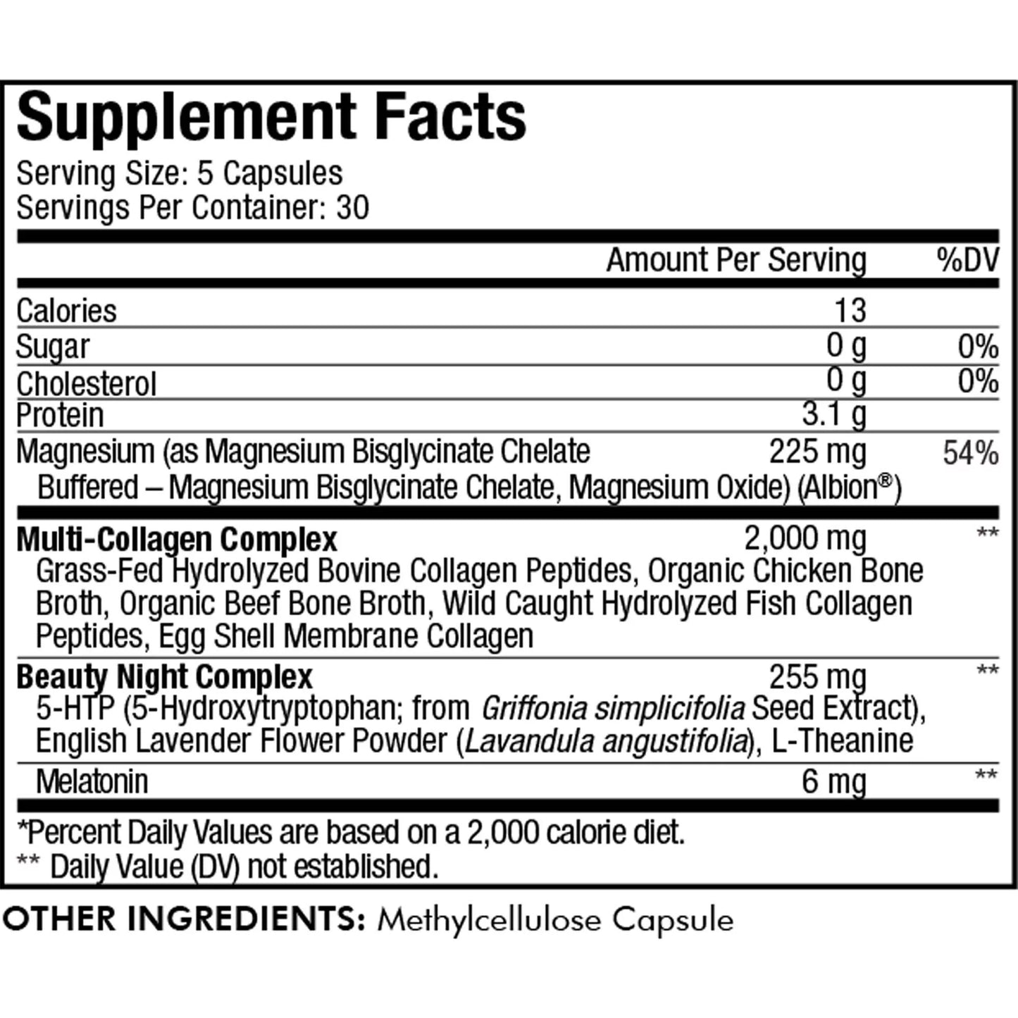 Multi Collagen Beauty Night, Magnesium, 5-HTP, Lavender, Melatonin, 5 Types Collagen + Sleep, 150 Ct