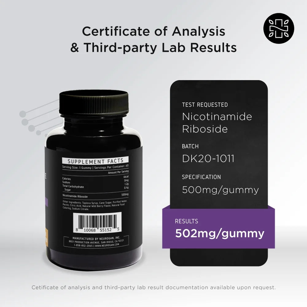 Nicotinamide Riboside Supplement - 500 MG per Gummy, NAD+ & NADH Precursor, Ampk Activator Cell Regenerator, Cellular Repair & Metabolic Booster | 500MG per Serving -60 Servings