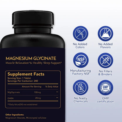 Magnesium Glycinate Tablets, 240 Magnesium Tablets, High Absorption Formula with Magnesium, Supports Relaxation & Brain Health, Muscle & Bone Health