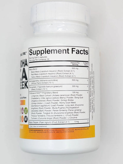 Ashwagandha Maca Root Fenugreek Supplement with Tongkat Ali Ginseng - Assists with Stress, Mood & Thyroid - Ashwagandha Capsules Fenugreek Caps - 1 Pack
