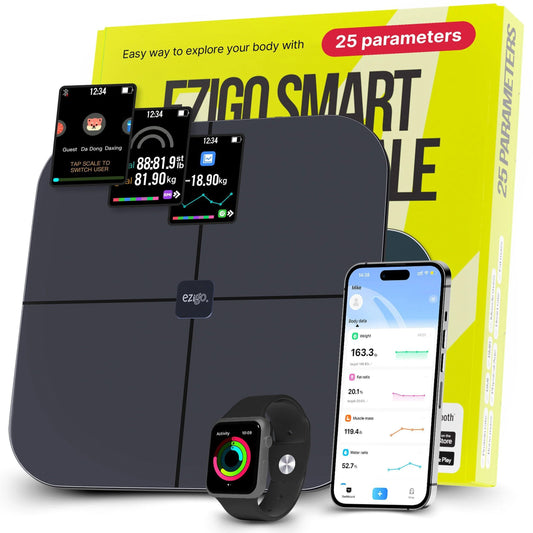 25 Metrics Black Digital Bathroom Smart Scale with BMI Body Fat Muscle Mass Bluetooth Apple Health Compatible Scales Digital Weight Composition Scale & Body Fat Mass up to 400Lb 180 Kg