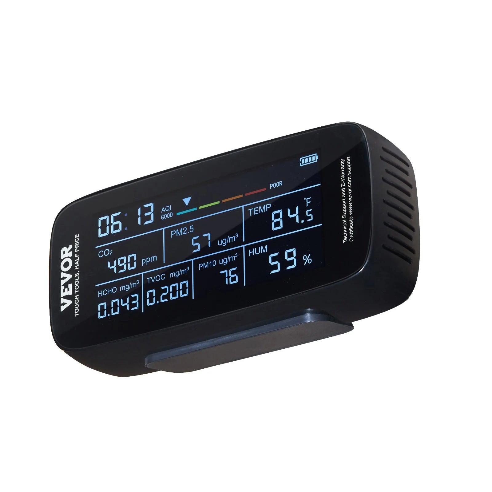 VEVOR Air Quality Monitor 9-IN-1, CO2, Temperature, Humidity, Formaldehyde TVOC AQI Tester, Professional PM2.5 PM10 PM1.0 Particle Counter for Indoor/Outdoor, Air Quality Meter W/Alarm Thresholds