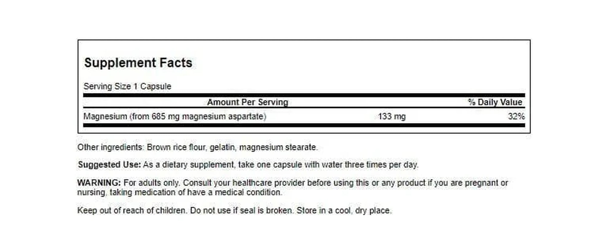 Magnesium Aspartate - 133 Mg Elemental Magnesium 685 Mg 90 Capsules