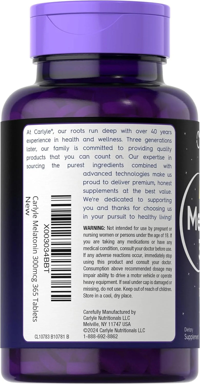 Melatonin 300Mcg | 365 Vegetarian Tablets for Men and Women | by