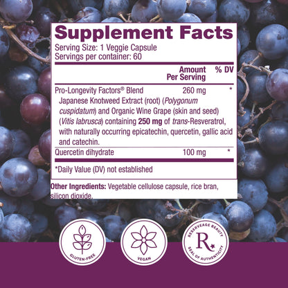 , Resveratrol 250 Mg, Antioxidant Supplement for Heart and Cellular Health, Supports Healthy Aging, Paleo, Keto, 60 Capsules
