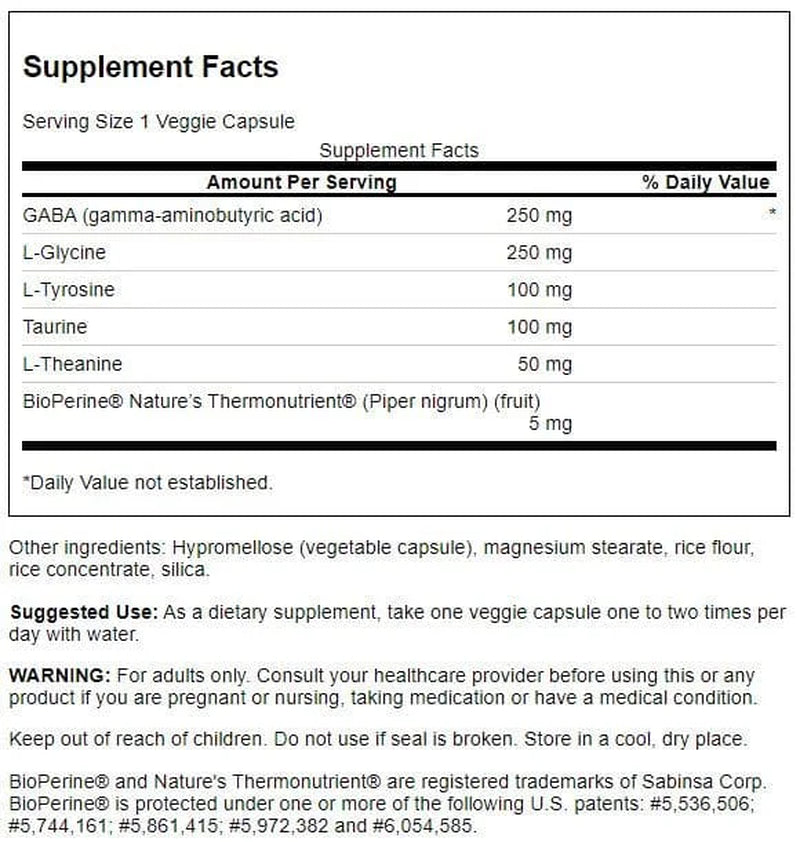 Gabaplex with L-Tyrosine and L-Theanine 60 Veggie Capsules