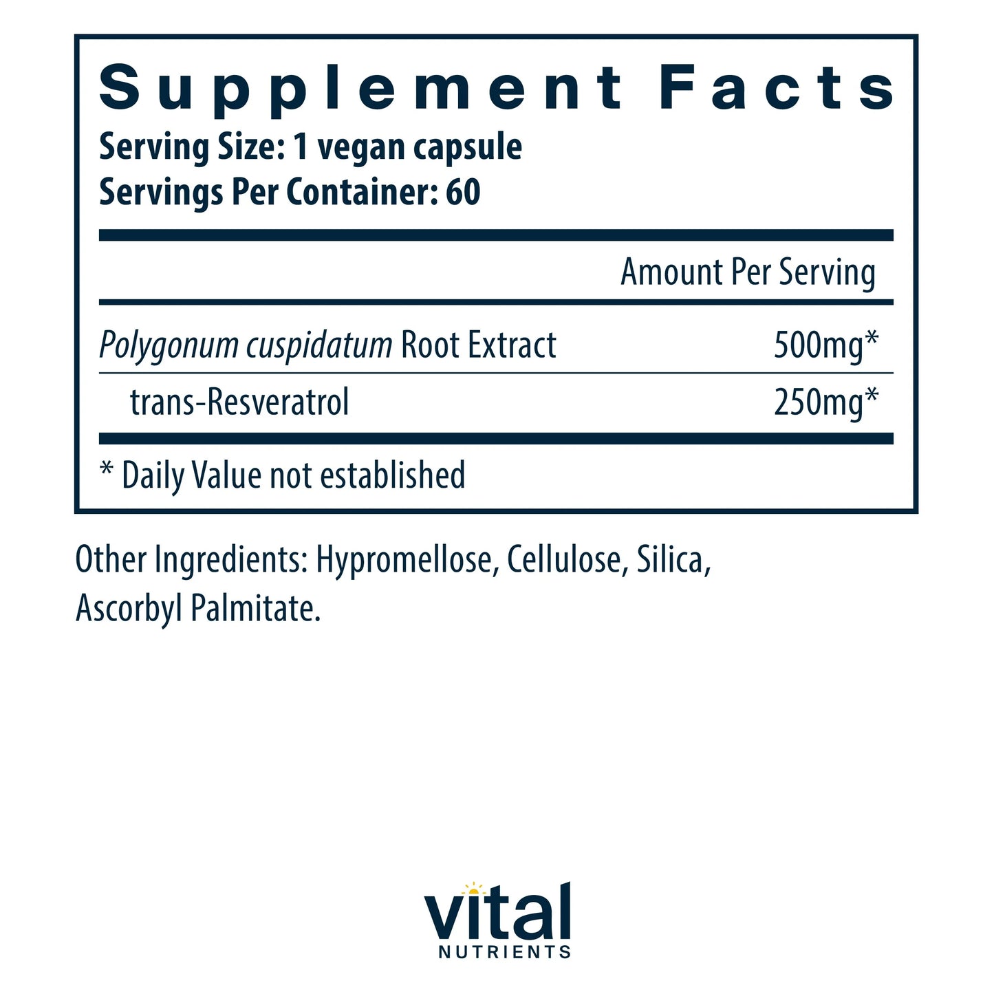 - Resveratrol - Ultra High Potency - Cardiovascular and Cell Health Support - 60 Vegetarian Capsules per Bottle - 500 Mg