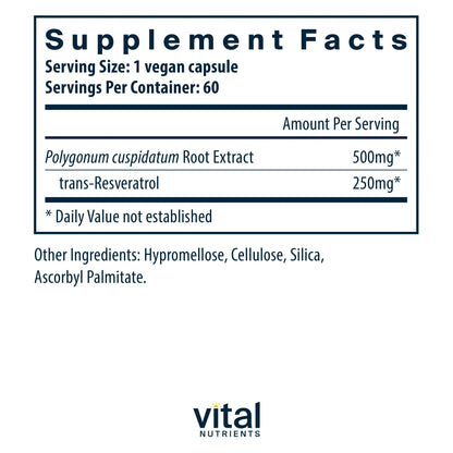 - Resveratrol - Ultra High Potency - Cardiovascular and Cell Health Support - 60 Vegetarian Capsules per Bottle - 500 Mg