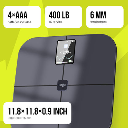 25 Metrics Black Digital Bathroom Smart Scale with BMI Body Fat Muscle Mass Bluetooth Apple Health Compatible Scales Digital Weight Composition Scale & Body Fat Mass up to 400Lb 180 Kg