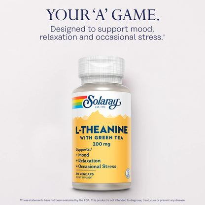 L-Theanine - 90 Vegcaps - 200 Mg + 100 Mg Green Tea Leaf
