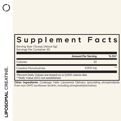 Liposomal Creatine Monohydrate Powder Supplement, Unflavored, 1-Month Supply, 30 Servings