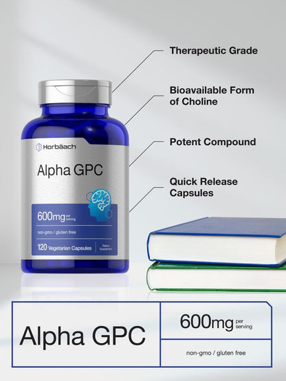 Alpha GPC 600Mg | 120 Capsules | Vegetarian, Non-Gmo & Gluten Free | by Horbaach