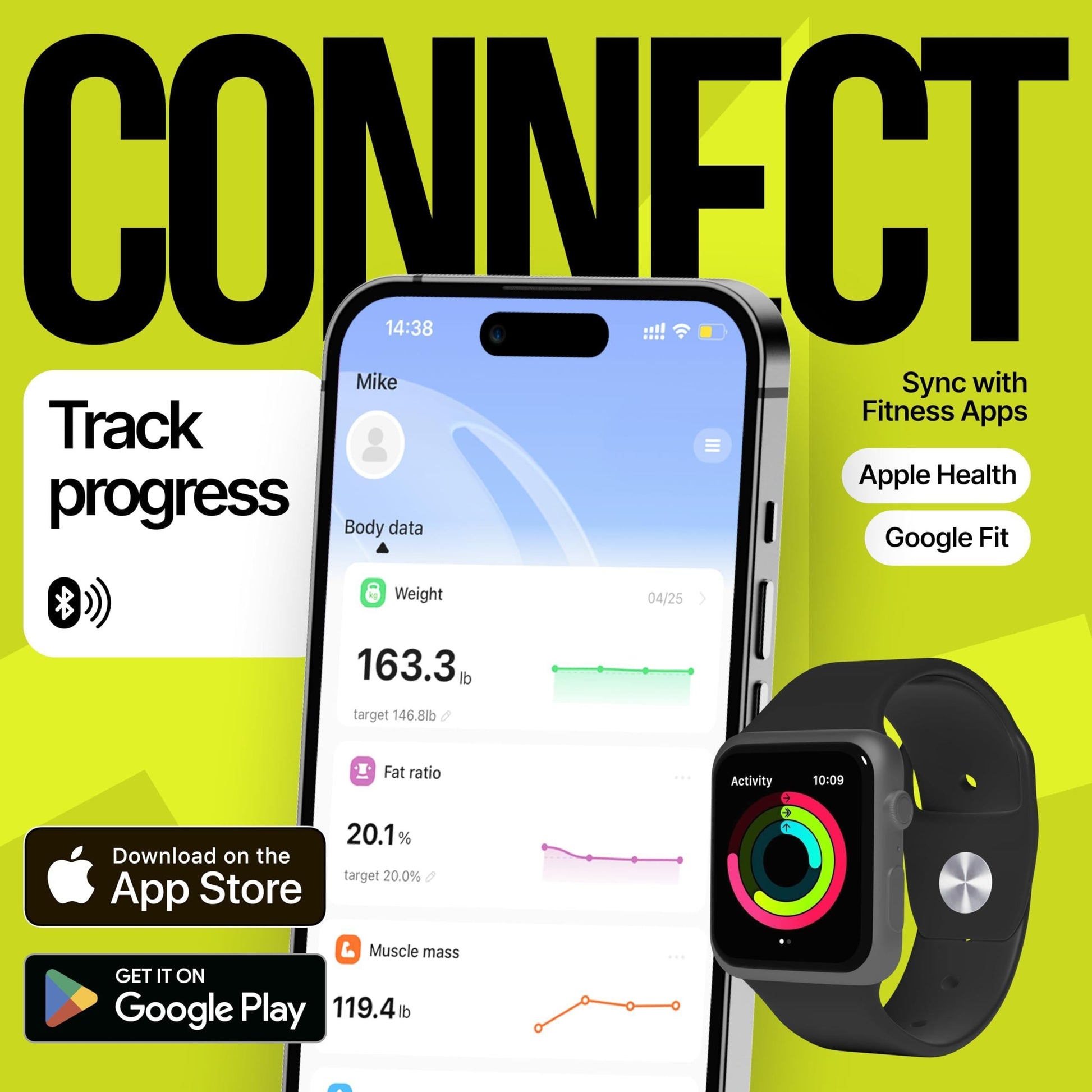 25 Metrics Black Digital Bathroom Smart Scale with BMI Body Fat Muscle Mass Bluetooth Apple Health Compatible Scales Digital Weight Composition Scale & Body Fat Mass up to 400Lb 180 Kg