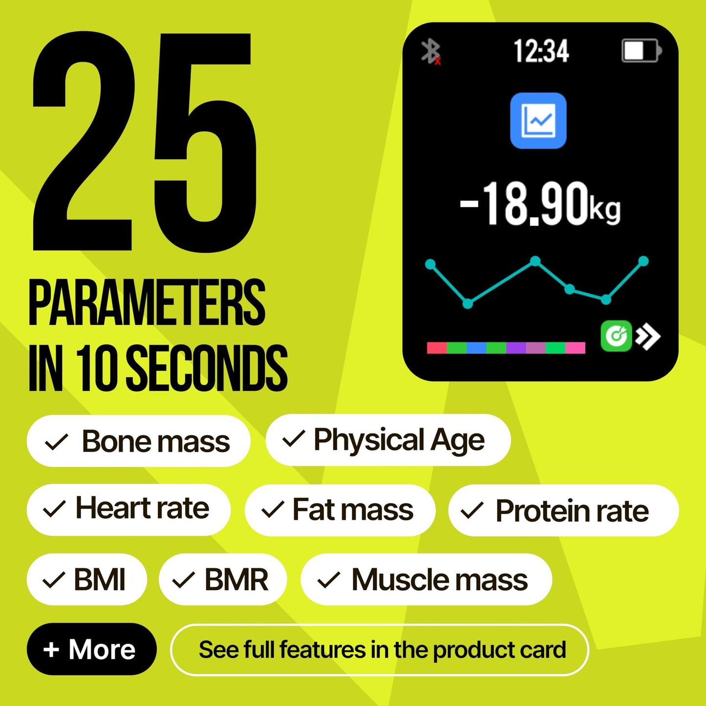 25 Metrics Black Digital Bathroom Smart Scale with BMI Body Fat Muscle Mass Bluetooth Apple Health Compatible Scales Digital Weight Composition Scale & Body Fat Mass up to 400Lb 180 Kg