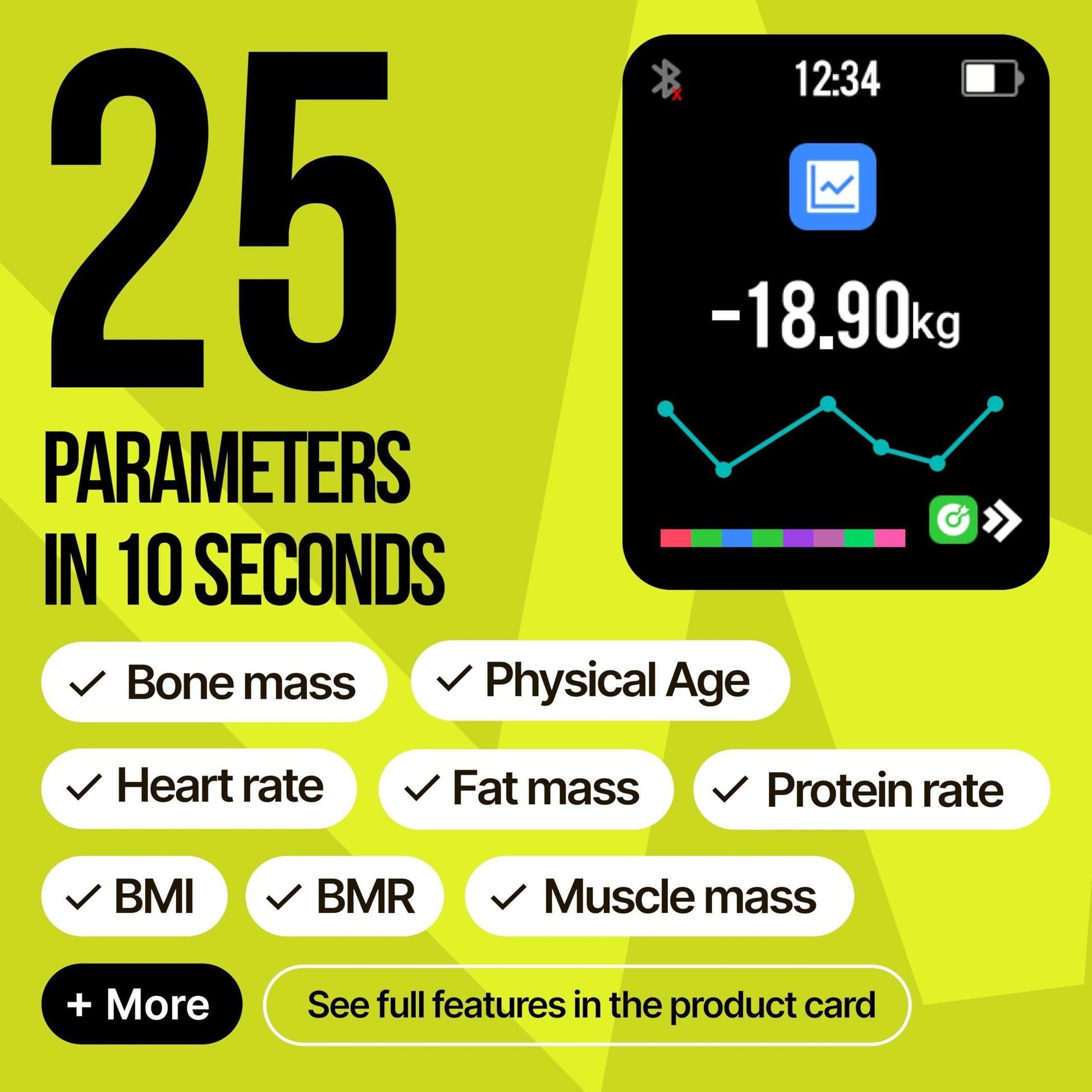 25 Metrics Black Digital Bathroom Smart Scale with BMI Body Fat Muscle Mass Bluetooth Apple Health Compatible Scales Digital Weight Composition Scale & Body Fat Mass up to 400Lb 180 Kg