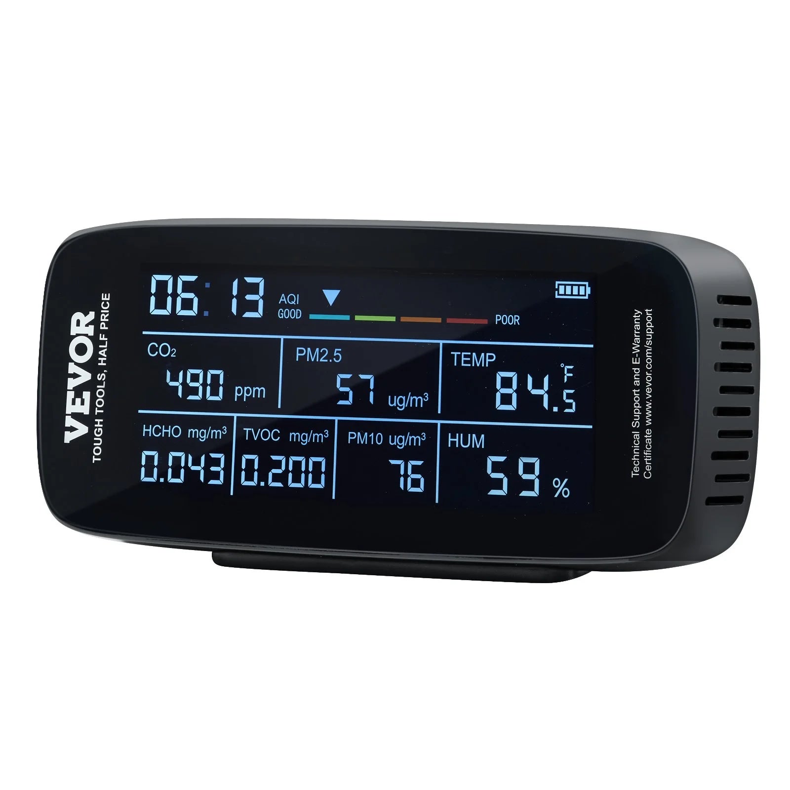 VEVOR Air Quality Monitor 9-IN-1, CO2, Temperature, Humidity, Formaldehyde TVOC AQI Tester, Professional PM2.5 PM10 PM1.0 Particle Counter for Indoor/Outdoor, Air Quality Meter W/Alarm Thresholds