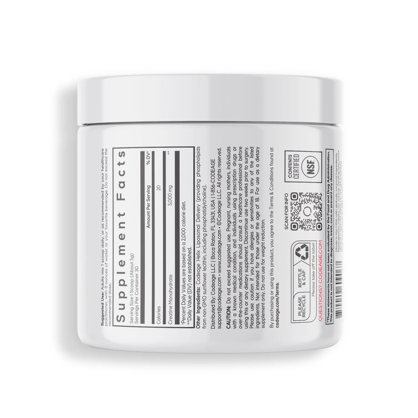 Liposomal Creatine Monohydrate Powder Supplement, Unflavored, 1-Month Supply, 30 Servings