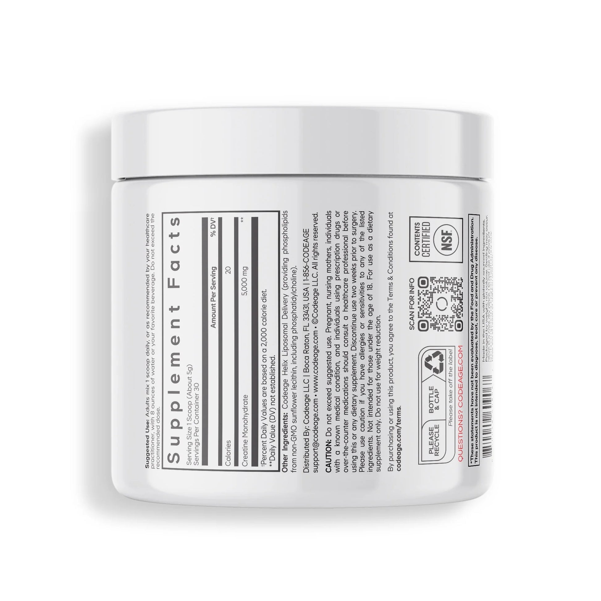 Liposomal Creatine Monohydrate Powder Supplement, Unflavored, 1-Month Supply, 30 Servings